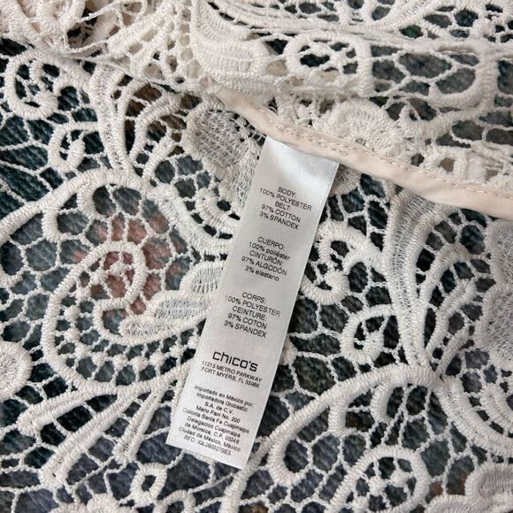 Chico's Trench Jacket Women XL Cream Floral Eyelet Lace Sheer Long Sleeve Coat 3 - Picture 13 of 14